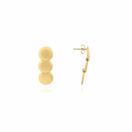 Joma Jewellery Statement Earrings Matte Linked Discs Earrings Yellow Gold