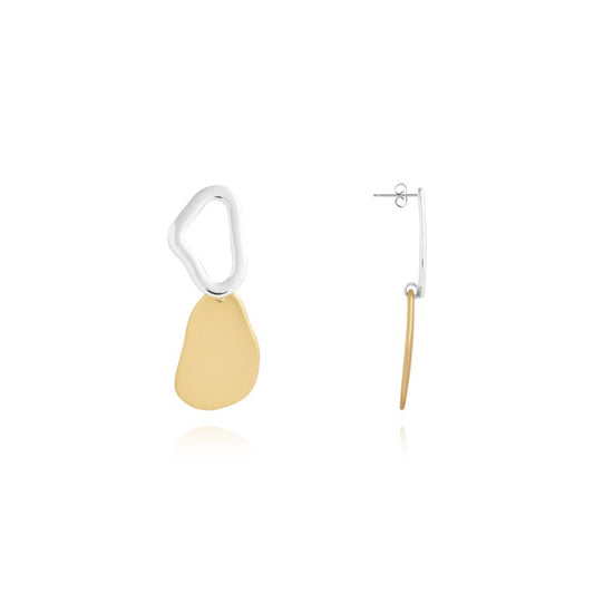 Joma Jewellery Statement Earrings Two Tone Matte Pebble Earrings Silver And Yellow Gold