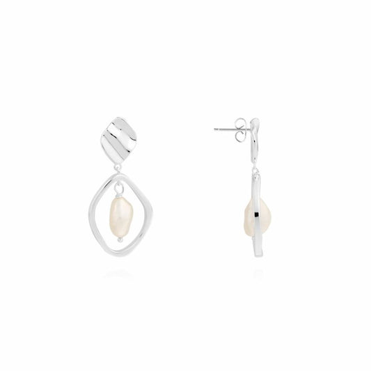 Joma Jewellery Statement Earrings Wave Pearl Earrings Silver